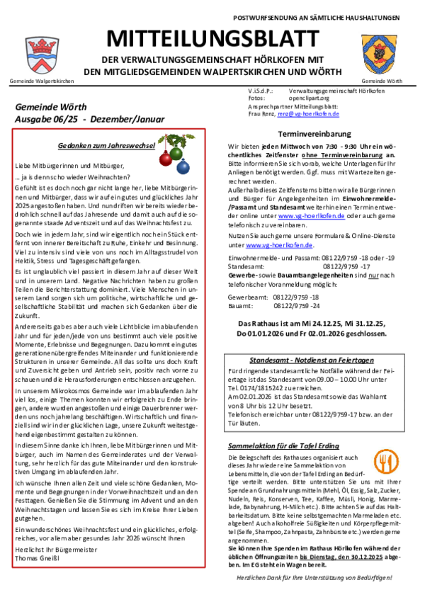 Mitteilungsblatt Gemeinde Wörth 06/2025 (Dezember/Januar)