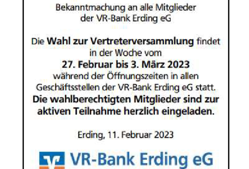 Wahlaufruf VR-Bank Erding eG 