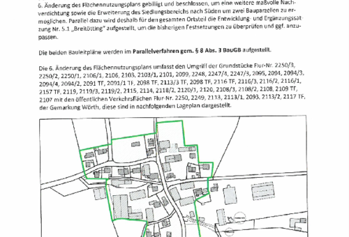 Bekanntmachung der Beteiligung der Öffentlichkeit zur 6. Änderung des Flächennutzungsplans der Gemeinde Wörth